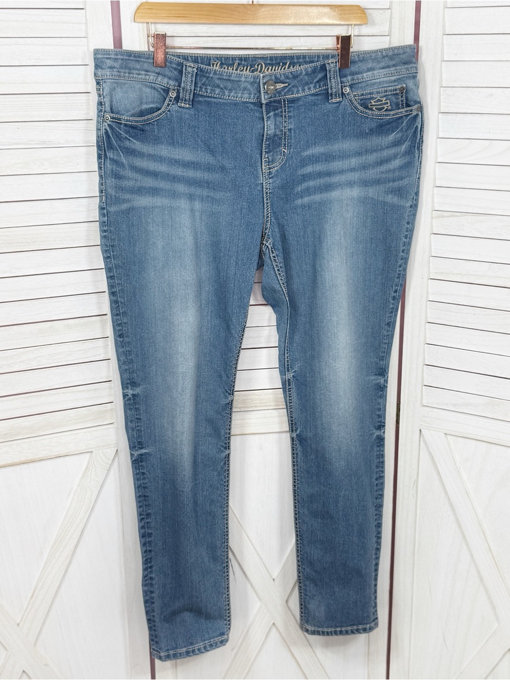 Harley-Davidson Skinny Slim-Fit Low-Rise Jeans Indigo Women Size 18 99130-17VW - Picture 12 of 12